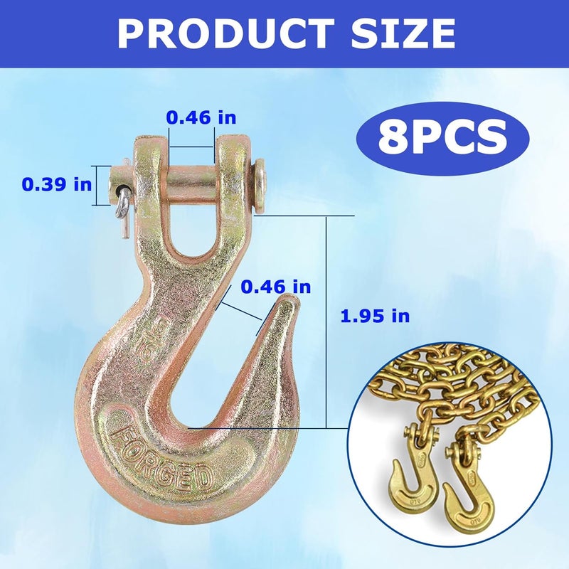ALISWAT 8 Pack 5/16" Clevis Grab Hooks, Grade 70 Forged Steel Chain Hook for 5/16 Inch Tow Chain, Heavy Duty Tow Hook 5400 Lbs Working Load Limit for Trailer Truck Transport - Image 2